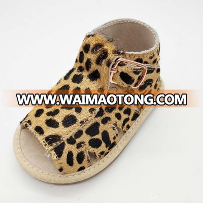 OEM fashion 2018 leopard print leather sandals for baby girls