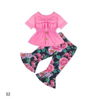 New patterns short sleeve girls custom outfits baby girl set summer clothes cotton 2 pcs girl clothes bell pants set